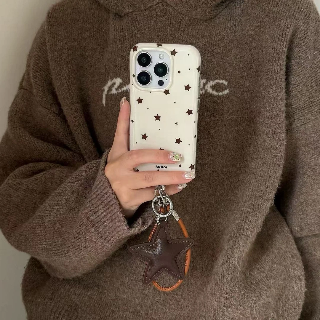 唯美小众奶油棕星星挂件适用iPhone16promax手机壳苹果15Pro新14