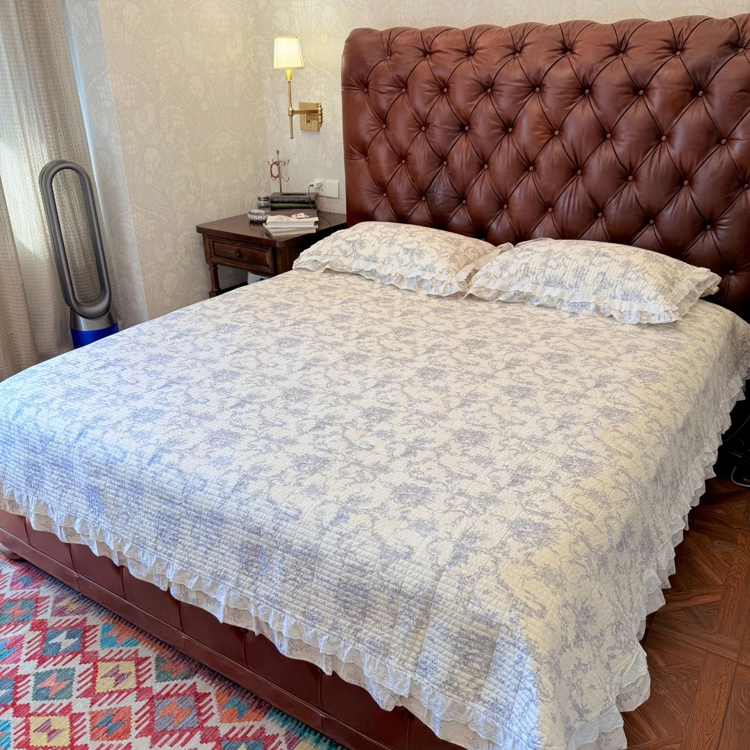 当妈推荐【全棉韩版花边床盖三件套】床盖套件四季款床上用品