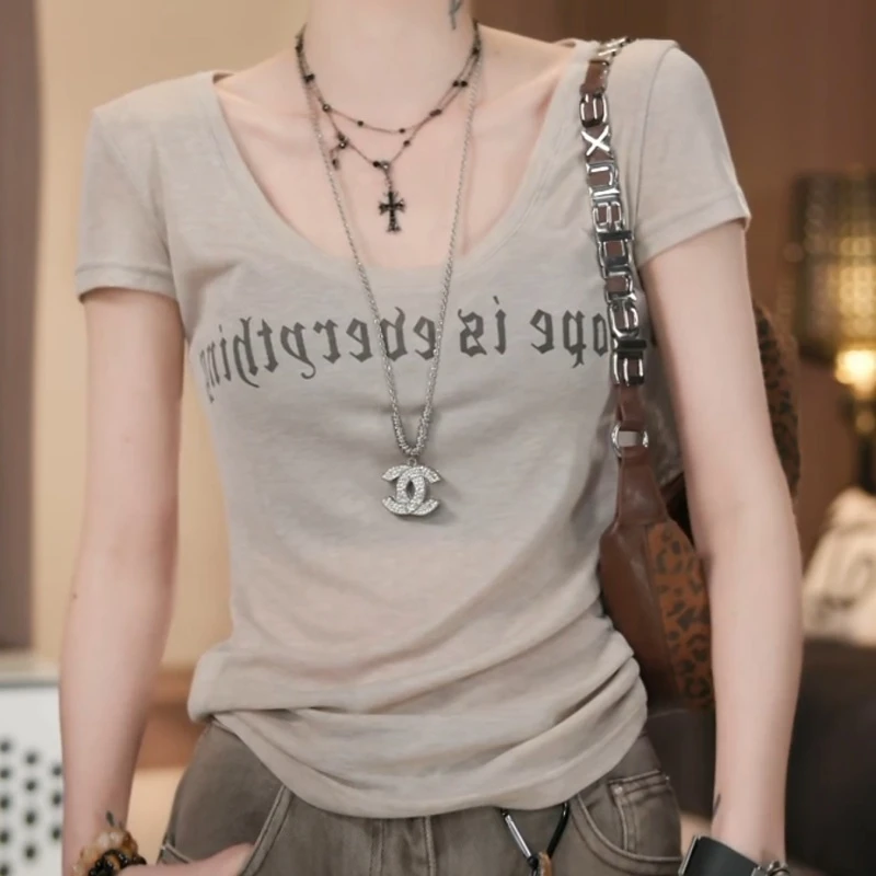 夏季复古印花短袖t恤设计感新款短袖T恤LK2503330-1