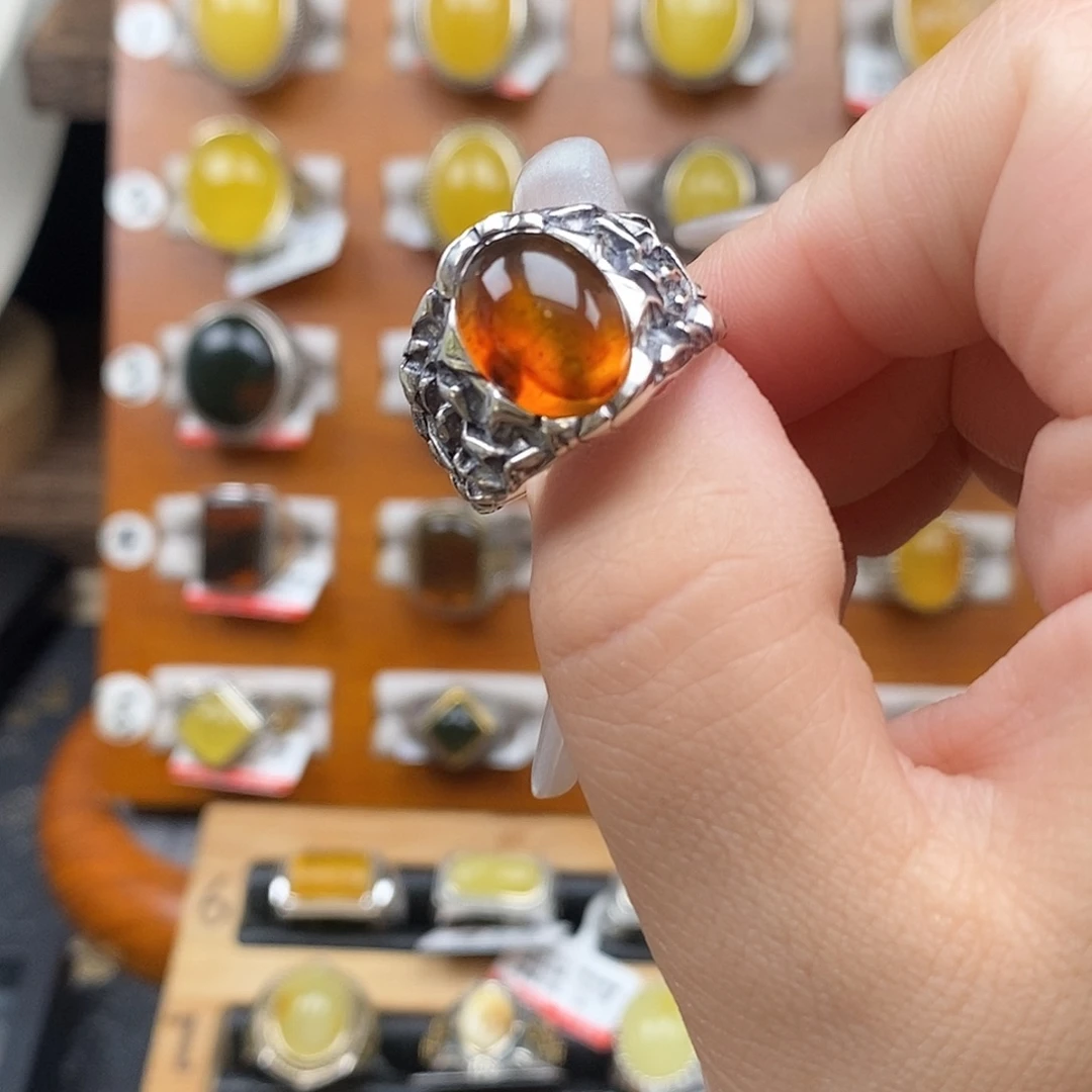 蜜蜡银S925镶嵌戒指
