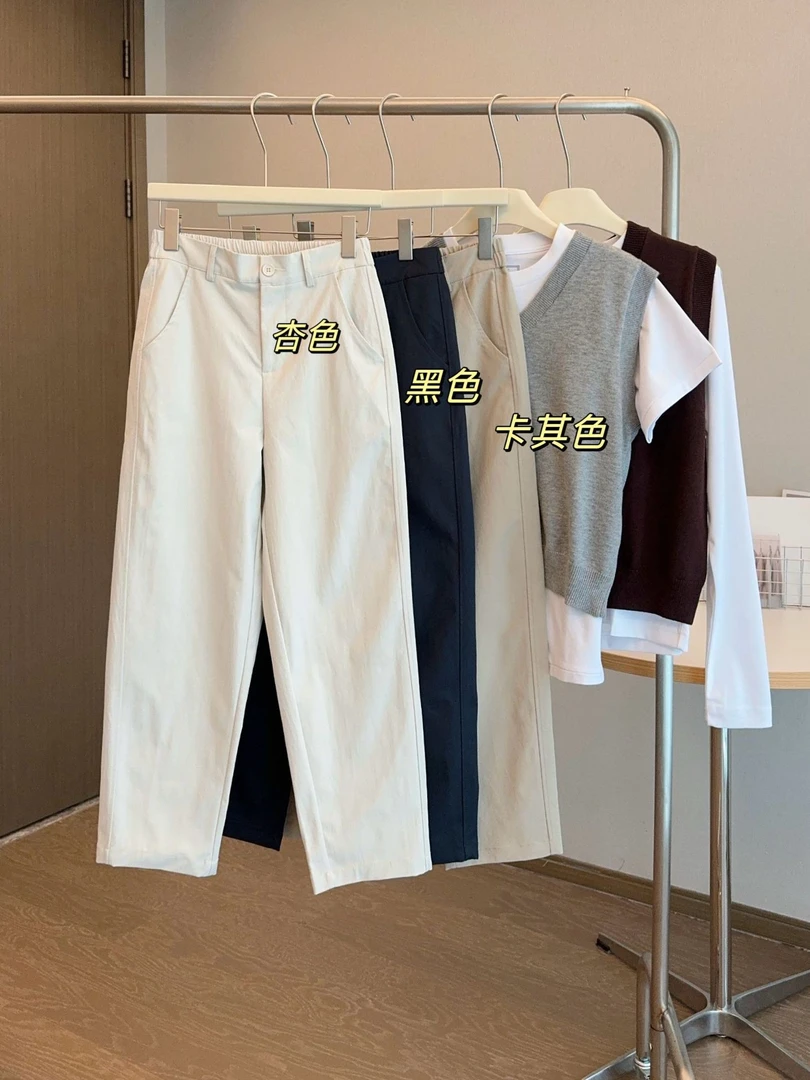 新款百搭早春休闲弯刀裤女宽松高腰百搭镰刀裤九分裤西装裤哈伦裤