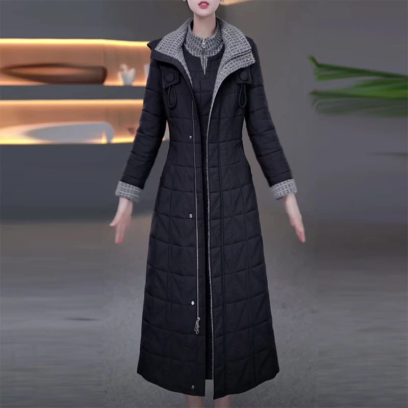 冬季加厚保暖大衣＋连衣裙两件套显瘦修身百搭气质收腰减龄套装加