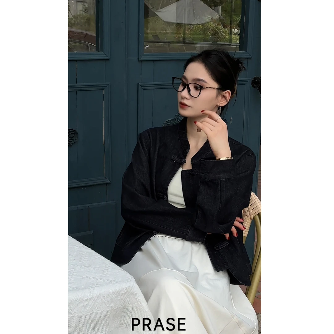 PRASE·噜【墨调丹宁】100棉微胖轻奢设计款新中式牛仔外套PR507C36