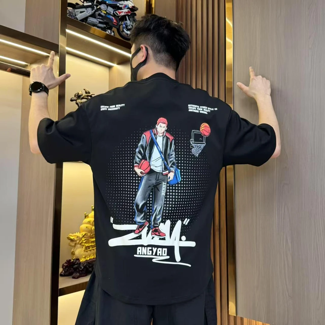 网红潮牌男士纯棉短袖t恤男圆领上衣印花美式高街潮流休闲ins夏季