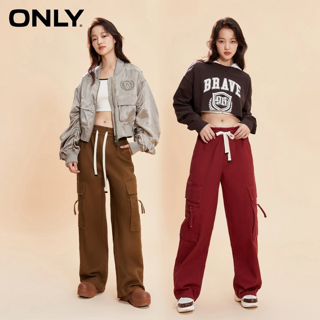 ONLY春季新款时尚潮流休闲通勤阔腿宽松抽绳裤女|123414018