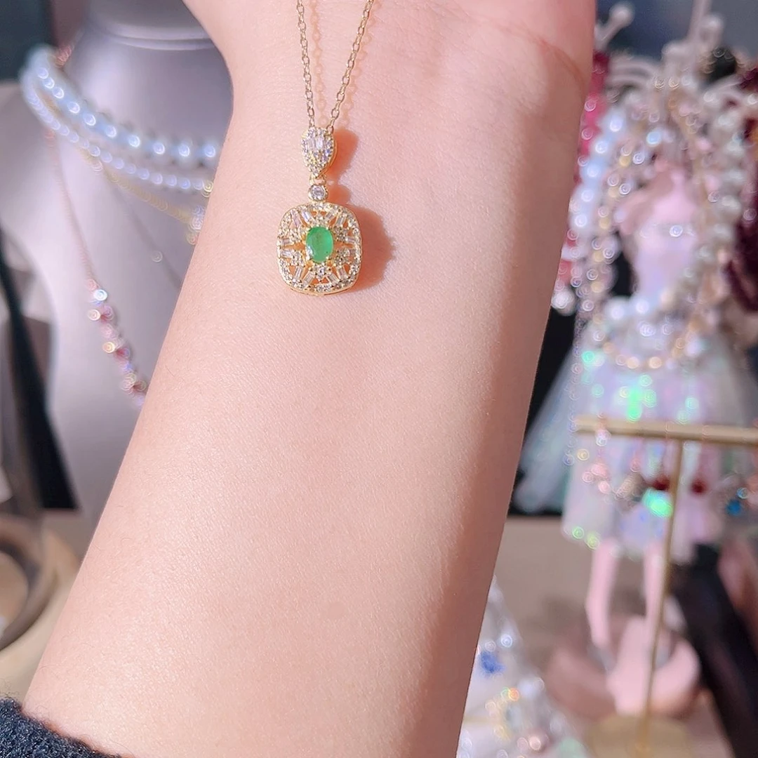 祖母绿颈饰银S925镶嵌