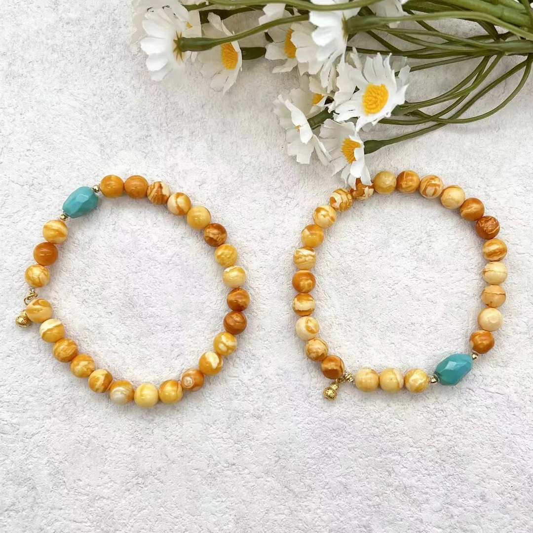 【润家原创】天然琥珀6mm圆珠花蜡DIY手串（多样性发货一件）#5525