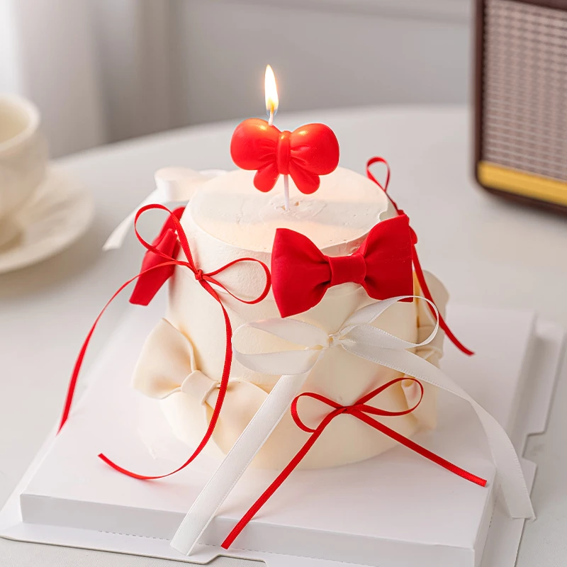 网红蝴蝶结蜡烛女生生日蛋糕装饰插件芭蕾风蝴蝶结丝带烘焙插件
