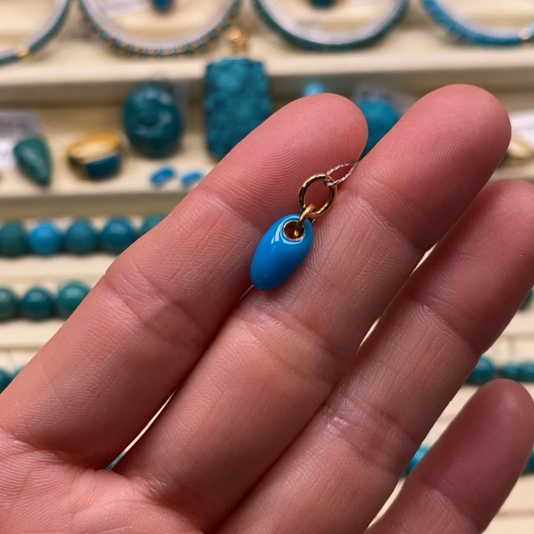 绿松石18K金镶嵌珠宝奇石直径5.8侧挂提溜