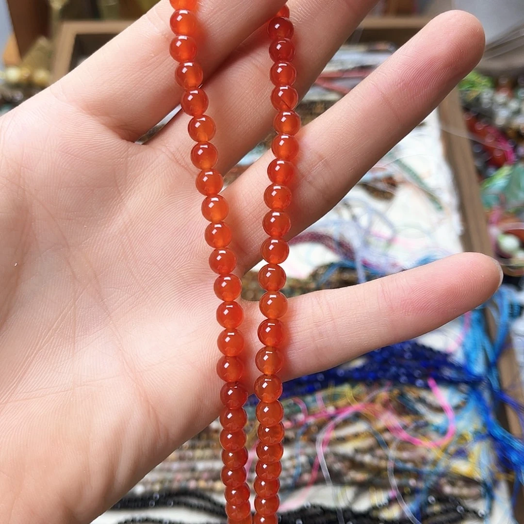 玛瑙/玉髓未镶嵌珠宝半成品卡6红玛圆珠一条