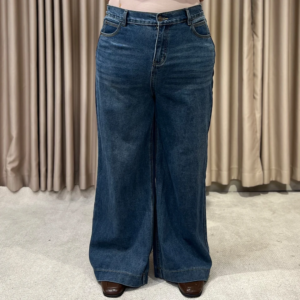 陈美丽【秋冬款牛仔】大码胖mm复古直筒牛仔裤加厚款25108