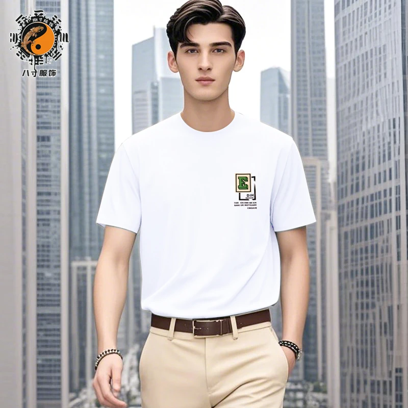 夏季短袖镂LOGO休闲圆领T恤速干运动时尚纯白色上衣商务短袖简约