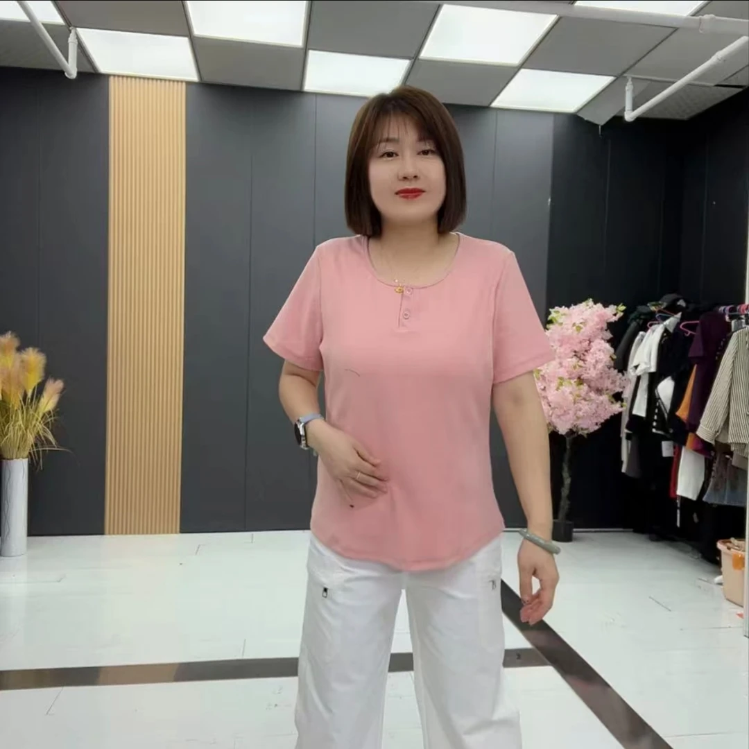 3016春夏新款大码女装纯色净版圆领休闲半袖上衣