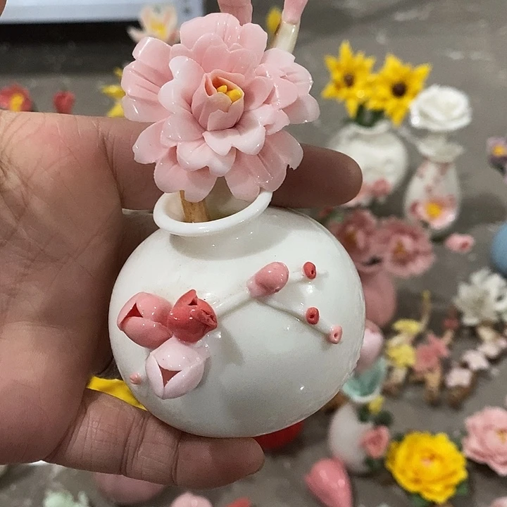 瓷片纯手工陶瓷花摆件