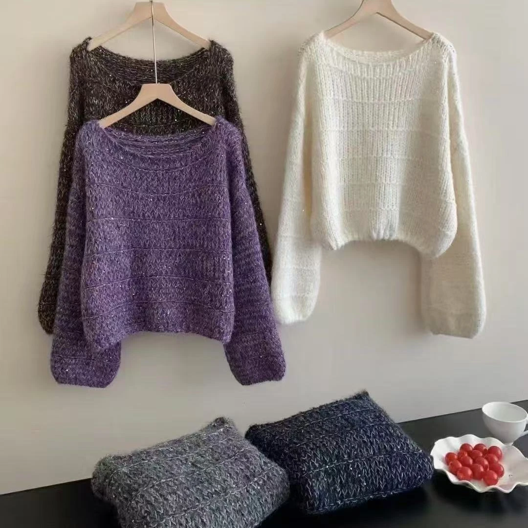 小香风高级感亮片毛衣女套头韩版秋冬针织衫上衣