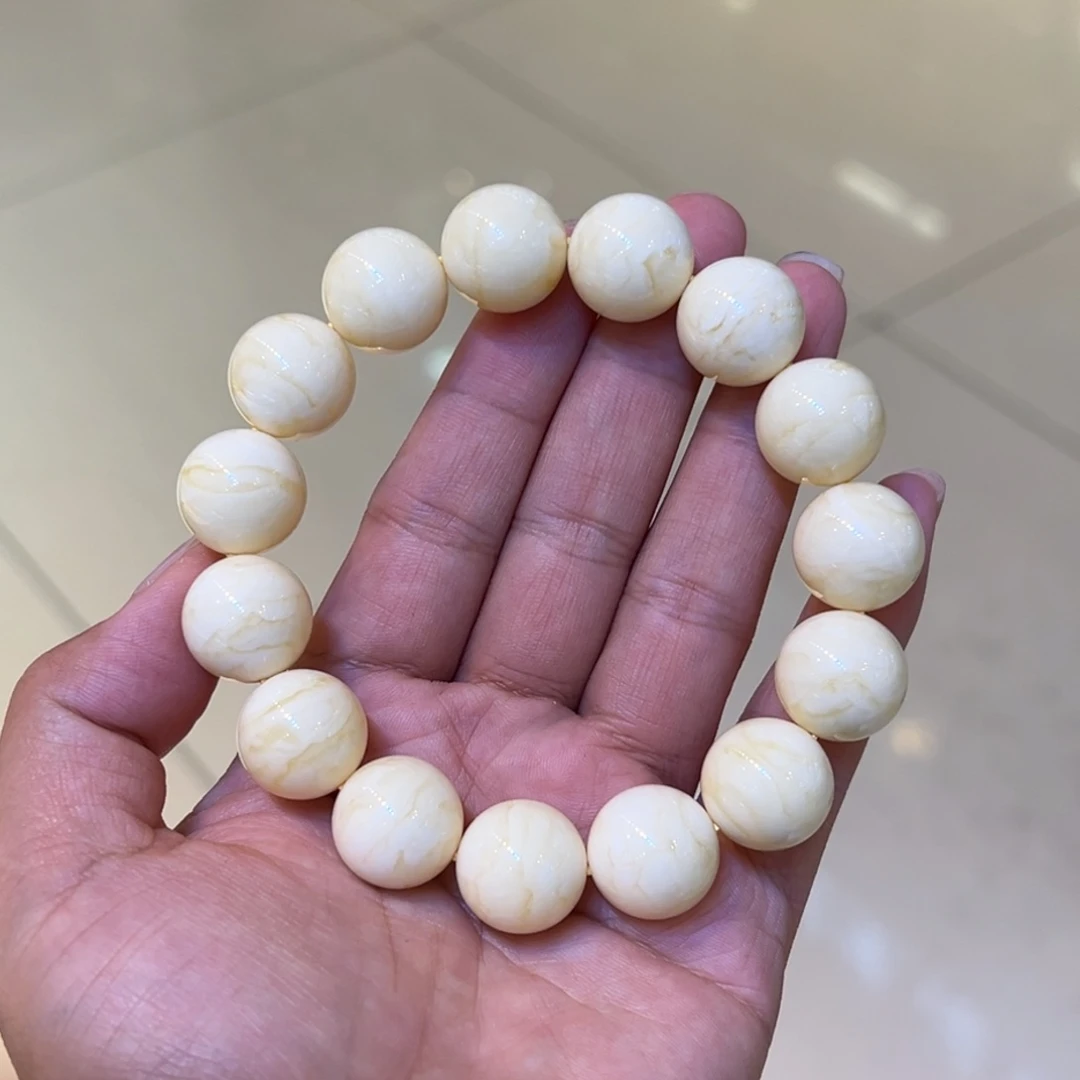 手链琥珀未镶嵌15➕同料浓白圆珠手串