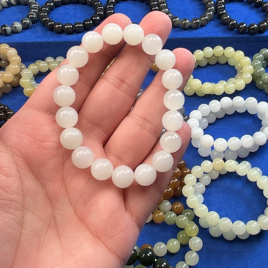 和田玉未镶嵌手链于田白玉珠串