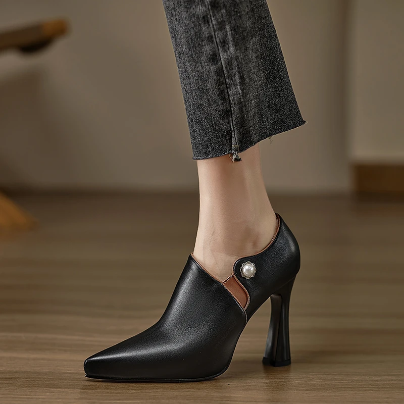 小个子手工女鞋10cm~2025新款百搭气质高跟鞋通勤百搭小皮鞋单鞋