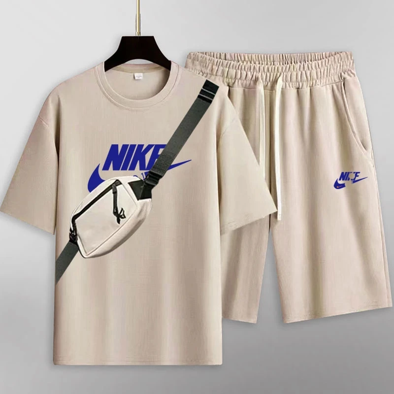 夏季薄款男女同款套装潮流圆领休闲透气弹力男士宽松时尚套装