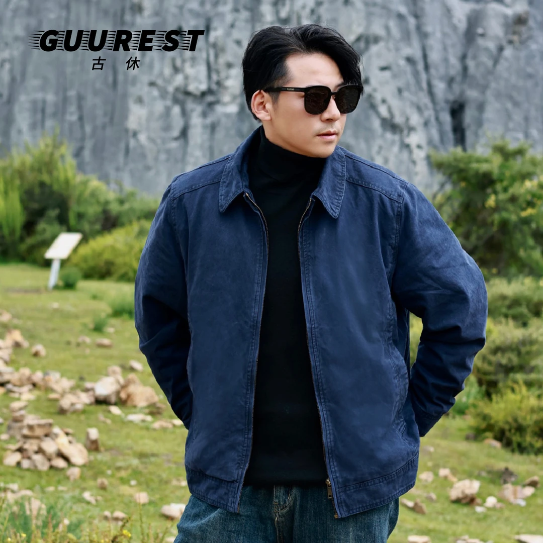 GuuRest/古休2025秋季新款纯棉复古夹克宽松休闲经典百搭纯色S