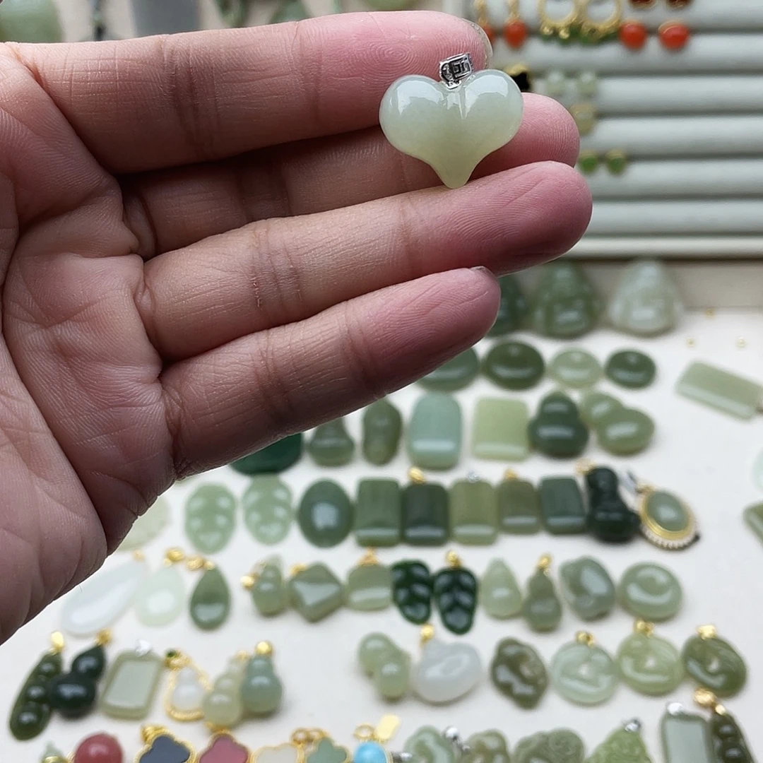 和田玉银S925镶嵌吊坠(不含链)