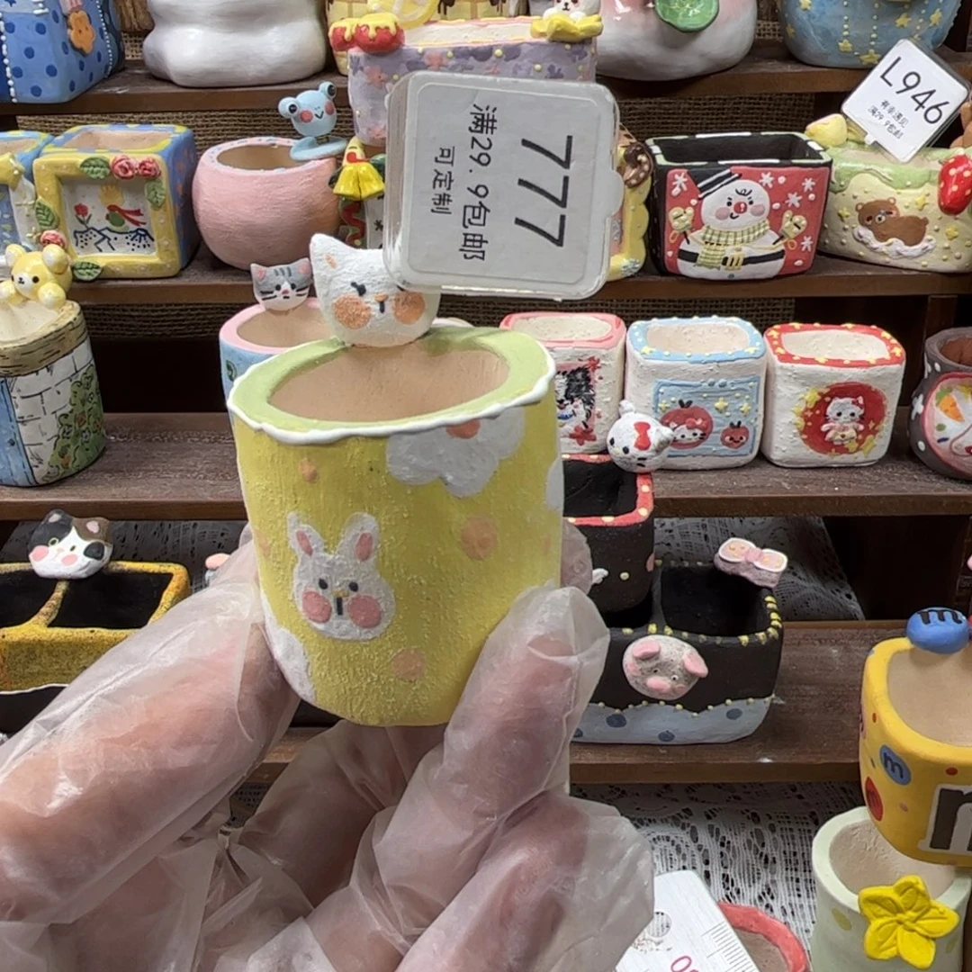 a***g777猫咪花朵手绘花盆