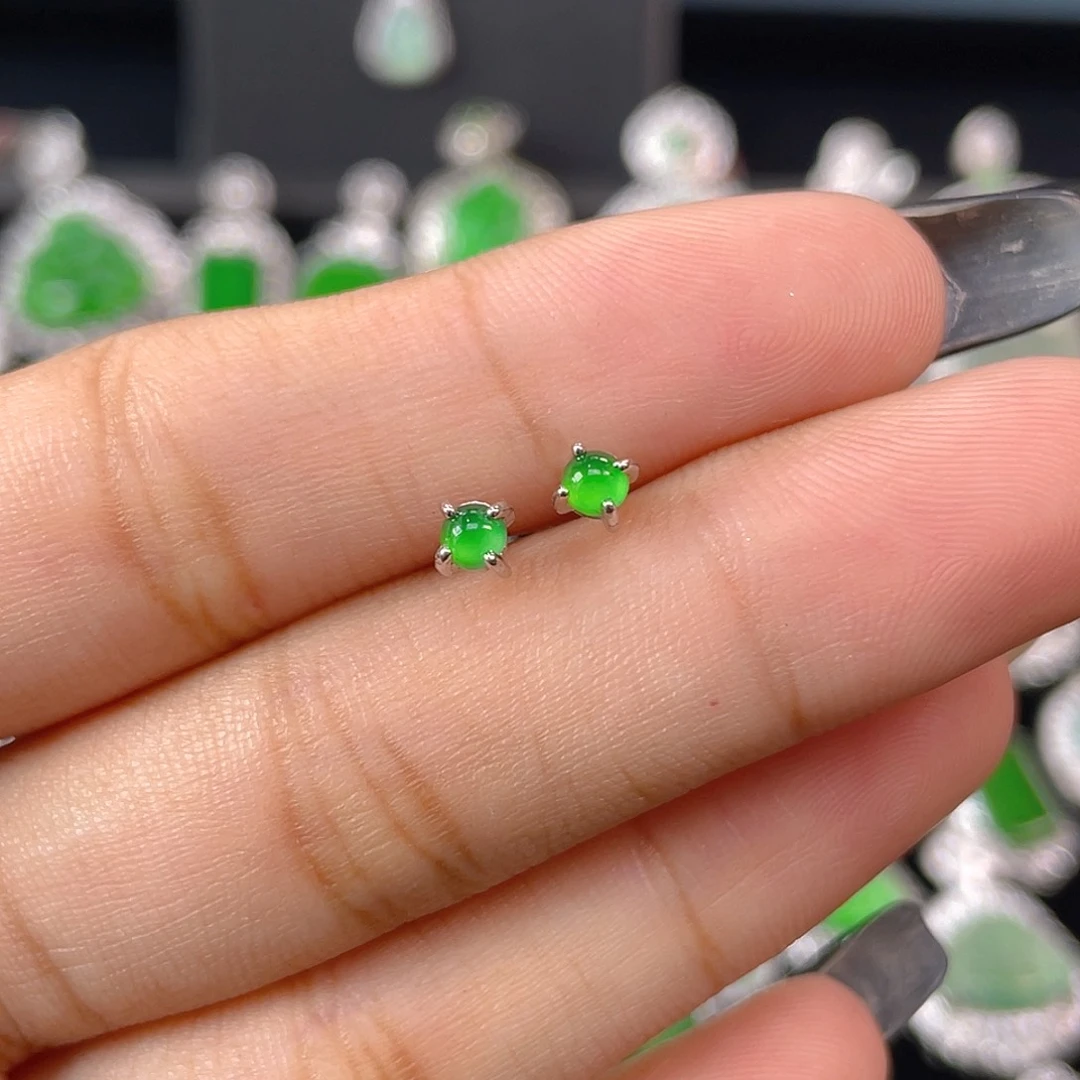 银S925镶嵌翡翠耳饰迷你