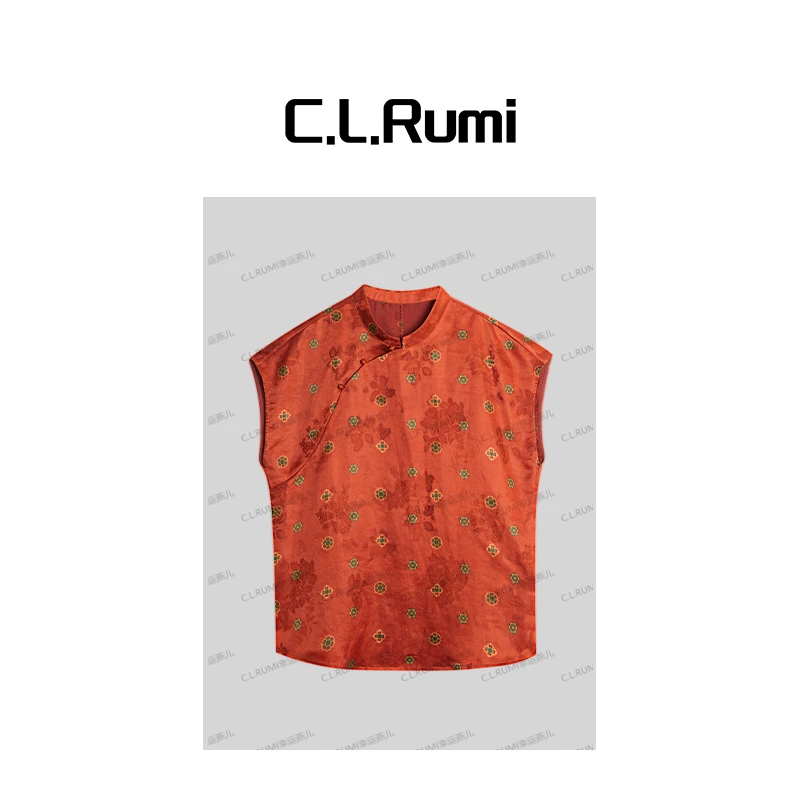 【Rumi时装】“琼花月“25夏薄款香云纱斜襟设计款立领马甲上衣6963sy