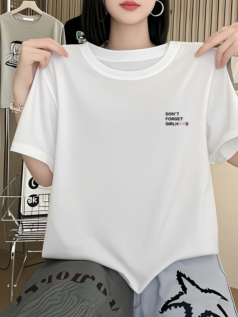 冰丝夏季新款宽松圆领减龄短袖t恤女时尚休闲百搭显瘦上衣打底衫