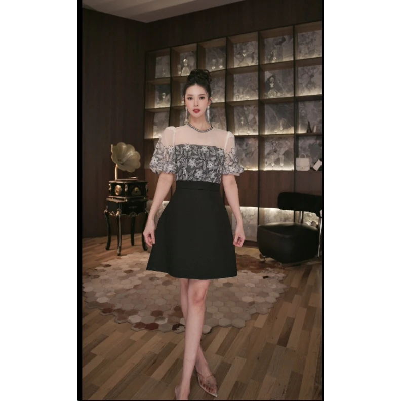 六爻定制 法式赫本风名媛显瘦优雅时尚连衣裙  21499