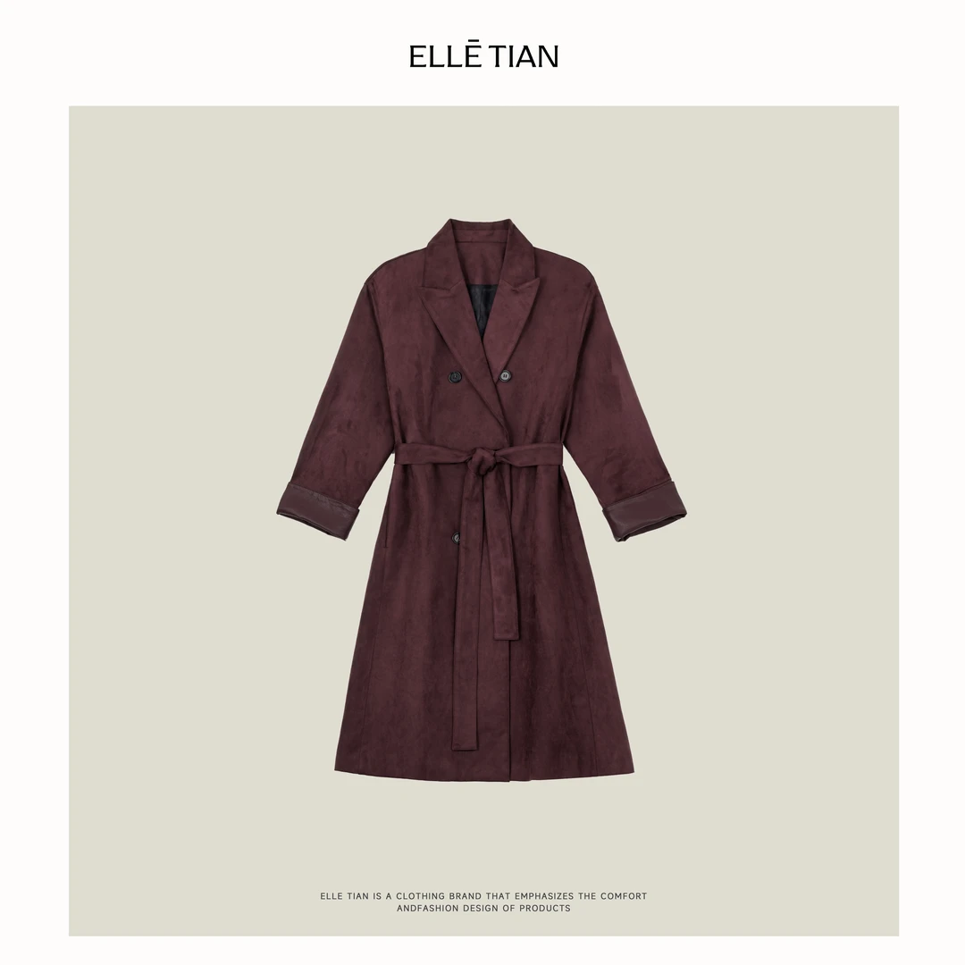 ELLETIAN "柏林往事"气质翻领中长款大衣EZQP001