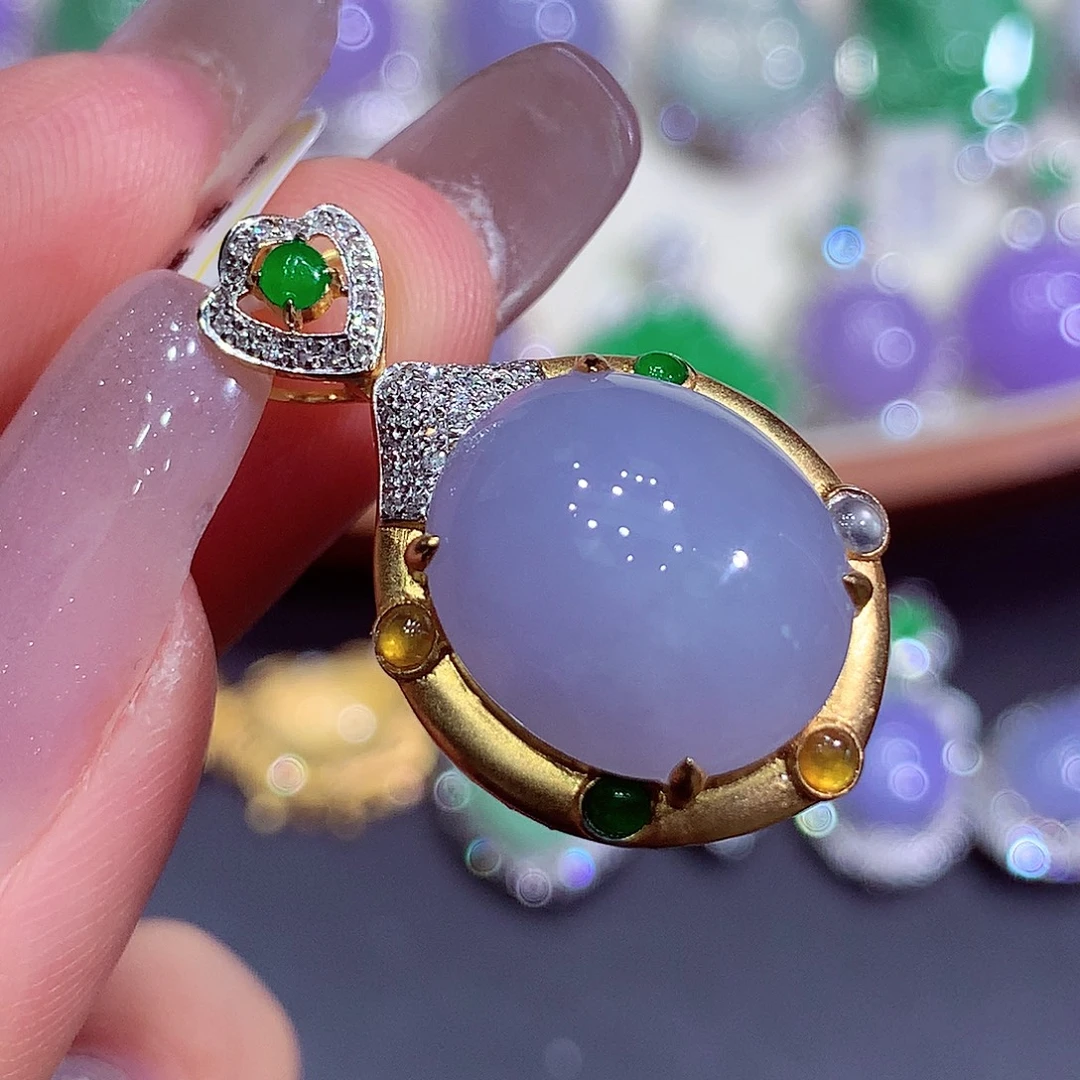 翡翠18K金镶嵌吊坠(不含链)