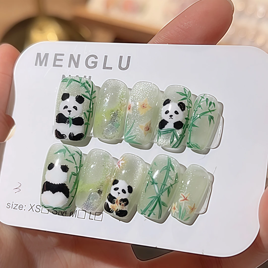 熊猫花花 纯手工穿戴甲十片装