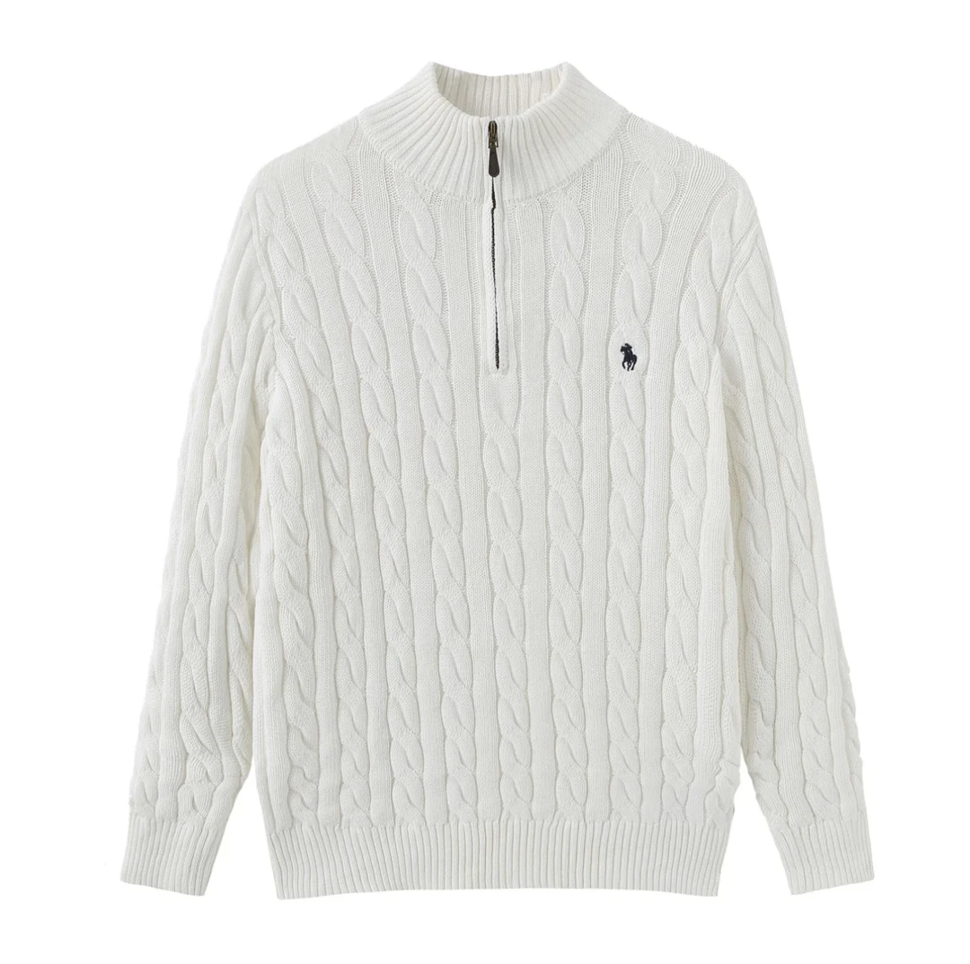 小马经典半拉链款长袖绞花14支纱线高领刺绣老钱风