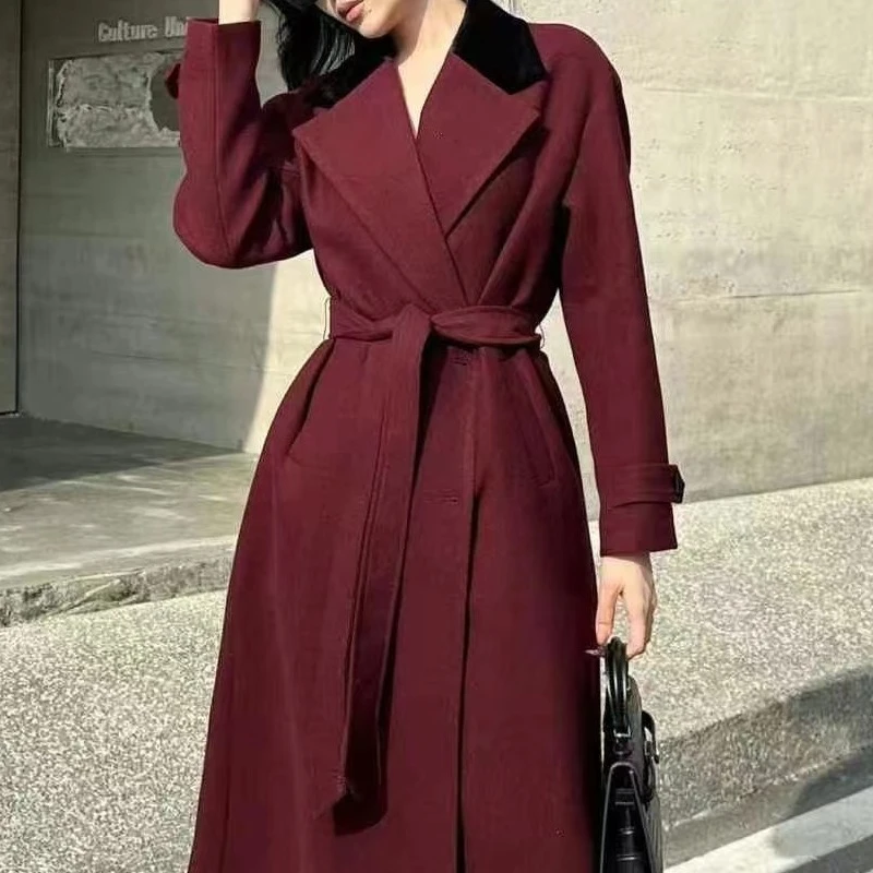 8795-G-1-1-1 十三行MJ新款女装气质显瘦修身呢子风衣外套