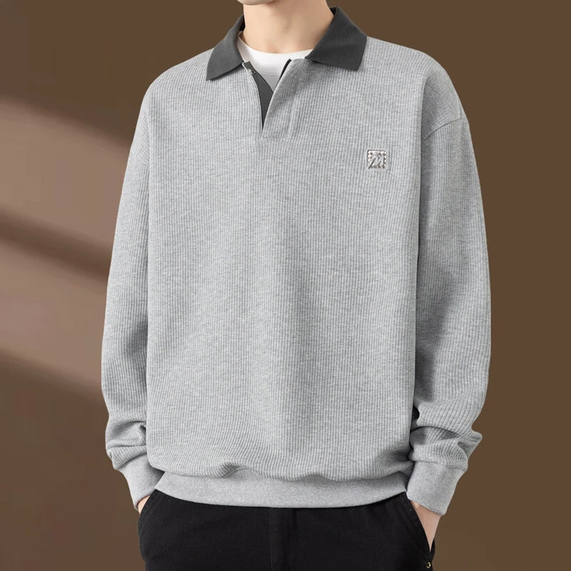 翻领卫衣男2025新款秋冬季长袖polo衫男潮牌上衣高级感灰色套头衫