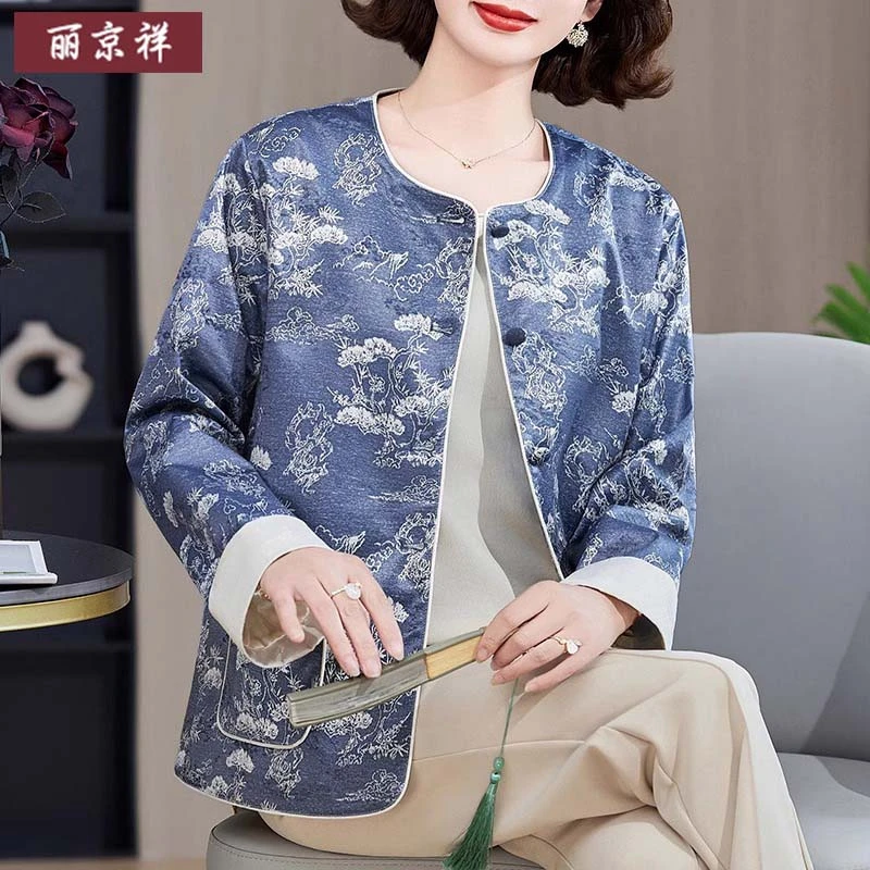 妈妈洋气薄款上衣中年女装春秋装2025新款外衣中老年中式短款外套