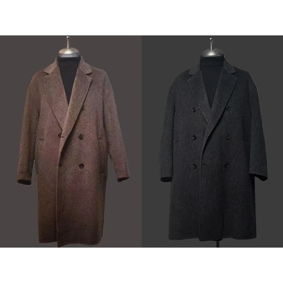 TAROCC秋冬宽松版双面尼（绵羊毛+牦牛绒）双排扣单开叉男士大衣