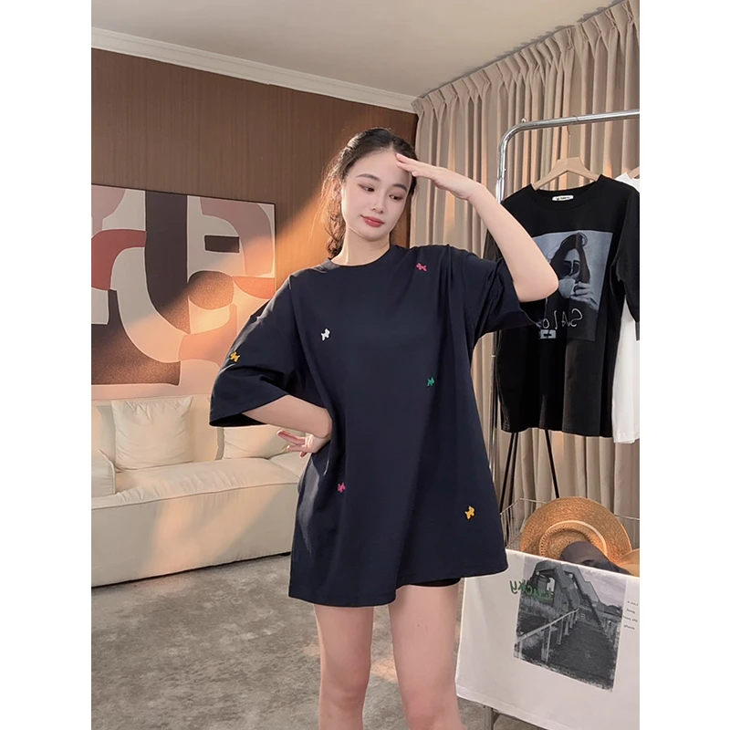 字母T恤女2025夏季新款宽松遮屁股大版时尚休闲百搭