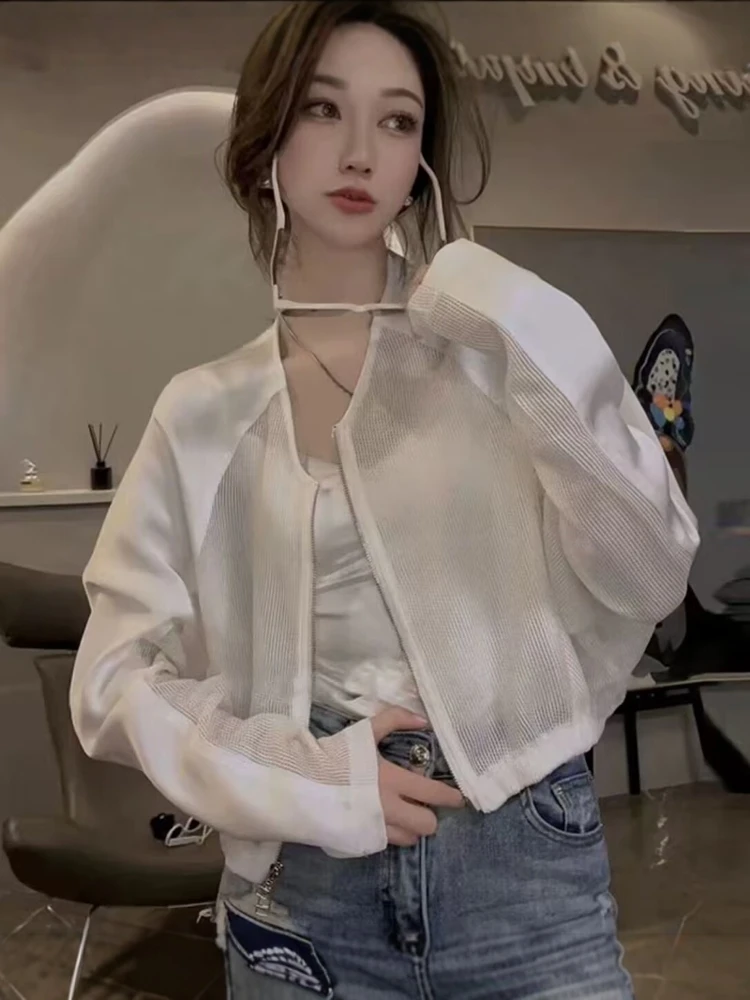网纱拼接防晒外套女2025春夏新款韩版设计感小众宽松休闲减龄上衣
