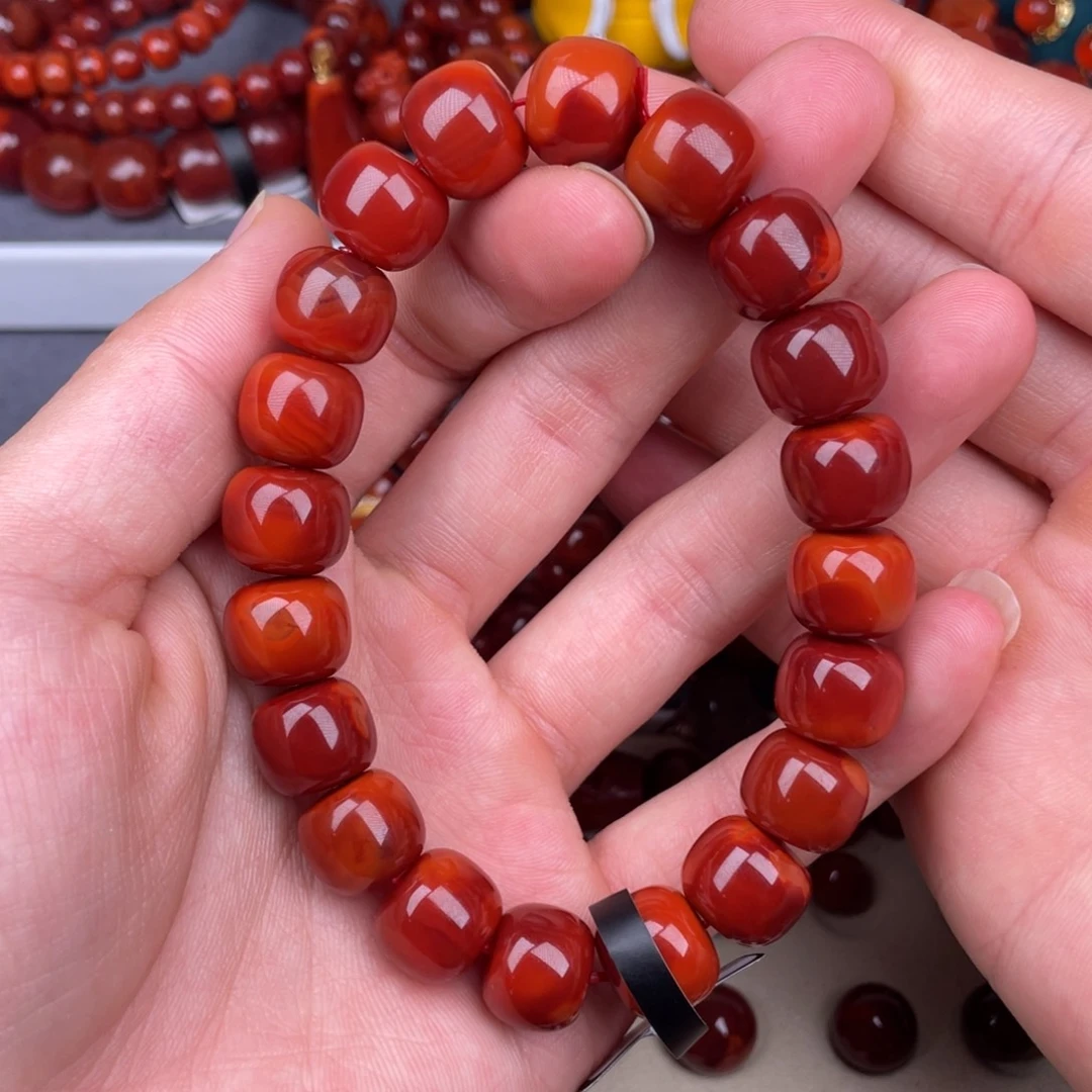 南红玛瑙未镶嵌其他12.7mm瓦西牛血红双色原矿sc