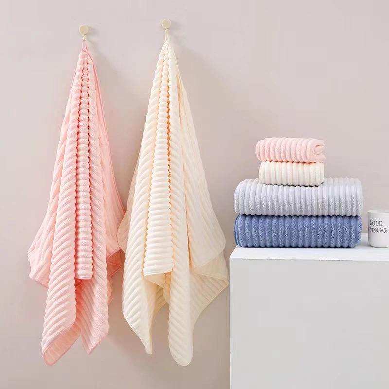 新疆包邮到家珊瑚绒小果冻条纹浴巾宽条纹浴巾毛巾成人吸水