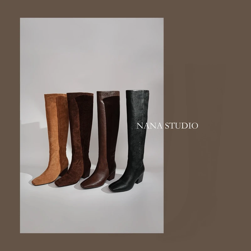 跟高6cm/34-39码/秋冬季新款粗跟直筒复古显高显瘦长筒及膝靴