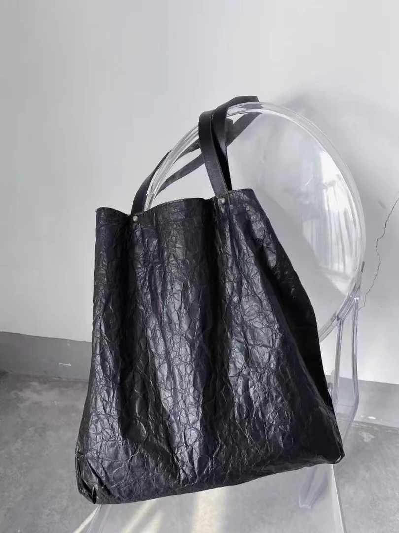 2025新款单肩包包暗黑风皮纸褶皱购物包大容量单肩包男女