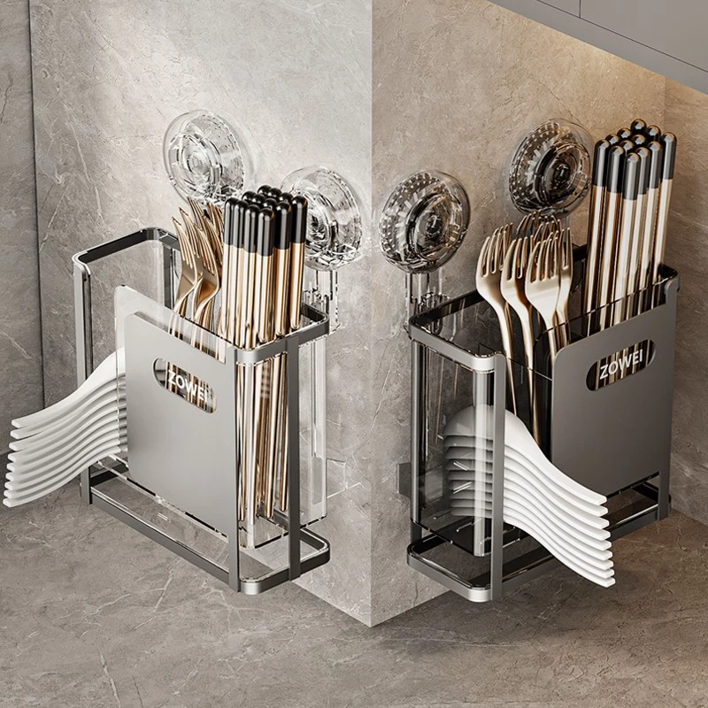 筷子筒沥水防霉壁挂式吸盘免打孔多功能高颜值大容量一体筷子勺子