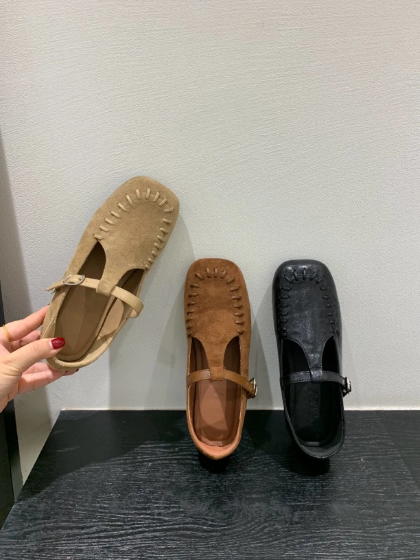 粗跟浅口玛丽珍鞋方头法式单鞋休闲软底鞋子奶奶鞋