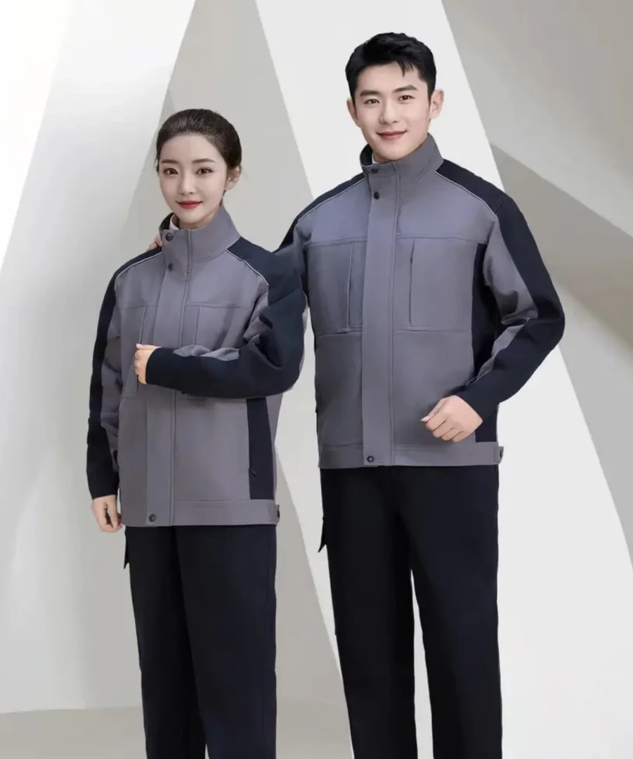 春秋拼色款纯棉工作服套装男长袖上衣裤子电焊工装劳保服耐磨防烫