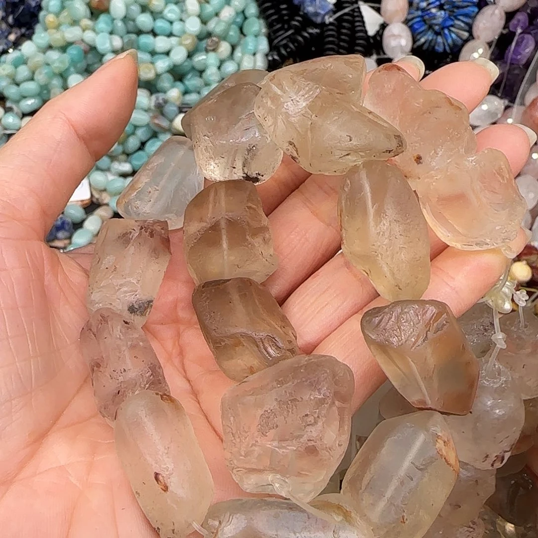 玛瑙/玉髓合金珠宝半成品飘花水晶原石15-18mm一条