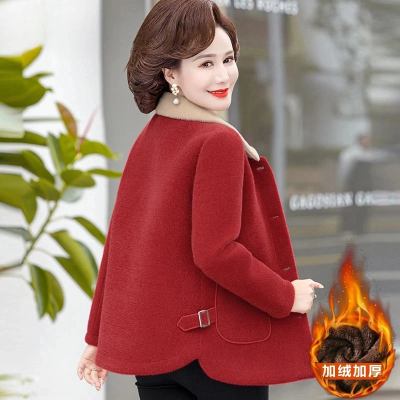 妈妈新款秋冬水貂绒外套加绒加厚50-60岁中老年女装母亲洋气衣服