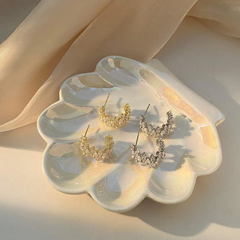 铜合金锆石耳饰 新款时尚高级设计感满锆日常重工小众气质百搭耳i